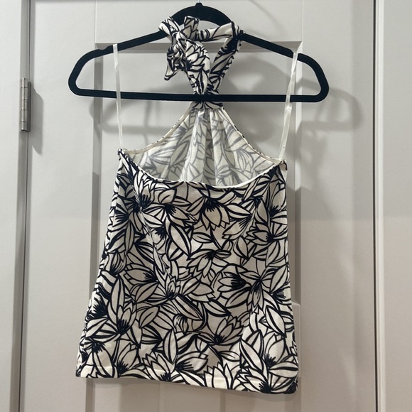 Ann Taylor Loft Size Small Halter Top Ties Black & White Floral Pattern EUC - Picture 7 of 11